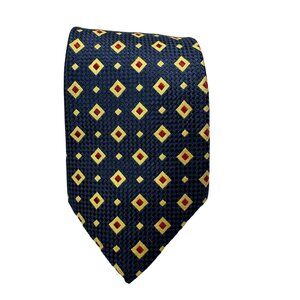 Burberrys Vintage Silk Tie Navy With Red & Yellow Diamond Pattern